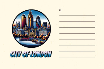 post card design with cityscape of london united kingdom illustration