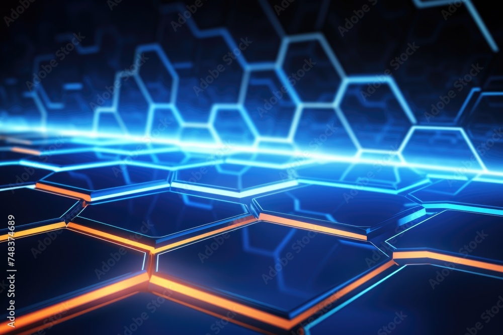 Poster technology background hexagon glow neon line business background theme