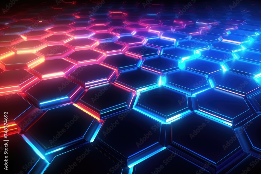 Poster technology background hexagon glow neon line business background theme