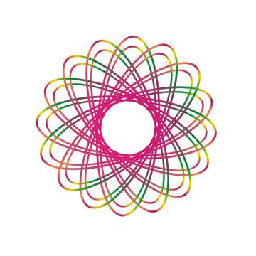 Ilustraci&oacute;n digital de una mandala o espiral con espacios entre cada secci&oacute;n, especial para logo. Efecto degradado utilizando color rosa, verde y amarillo.