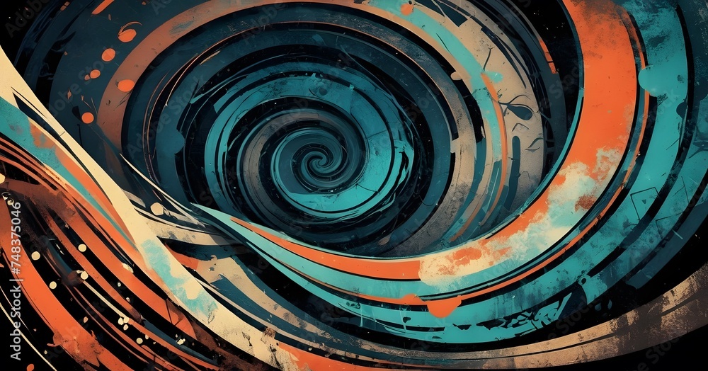 Poster swirling lines and colors merge in a dynamic abstract composition, evoking movement and creative flo