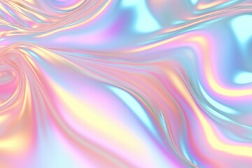 Obraz premium Iridescent holographic abstract crazy texture. Hologram swirly and wavy background in pastel colors