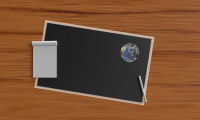 black board earth world global planet note paper cholk table desk wooden empty planner april 22 twenty two date day ecology planet protection globe earth day celebration recycle pollution modern reuse