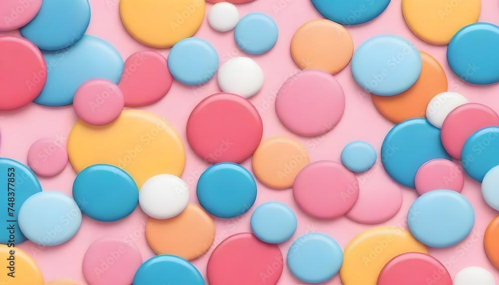 Poster soft pastel tones form an abstract cloudscape, where circular shapes and fluid lines create a sense 