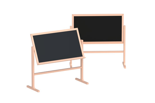 Two chalkboards isolated on white background. Blank blackboard. School equipment. 3d render