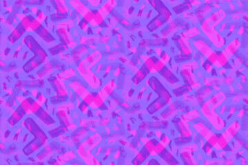 Abstract neon pink and purple psychedelic seamless pattern with vector halftone textured hand drawn geometric angle shapes for textile design, wrapping paper, surface, wallpaper