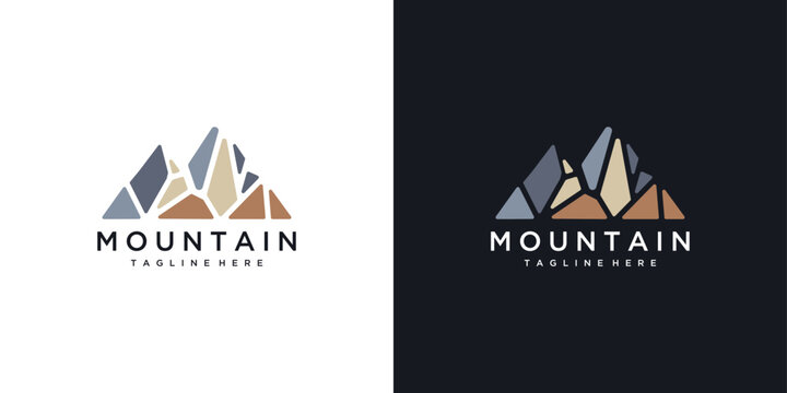 mountain logo vector icon illustration. mountain logo design template elements created with rocks forming a mountain