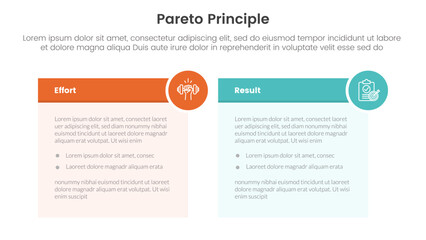 pareto principle comparison or versus concept for infographic template banner with table box and circle badge with two point list information