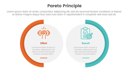 pareto principle comparison or versus concept for infographic template banner with big circle shape variation with two point list information