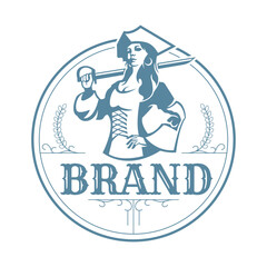 vector logo of female pirate in a circle emblem