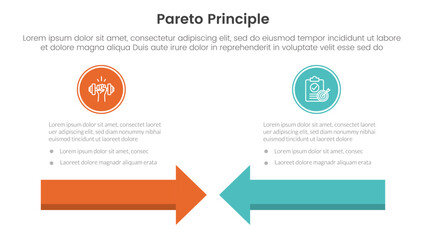 pareto principle comparison or versus concept for infographic template banner with arrow head to head with two point list information - obrazy, fototapety, plakaty
