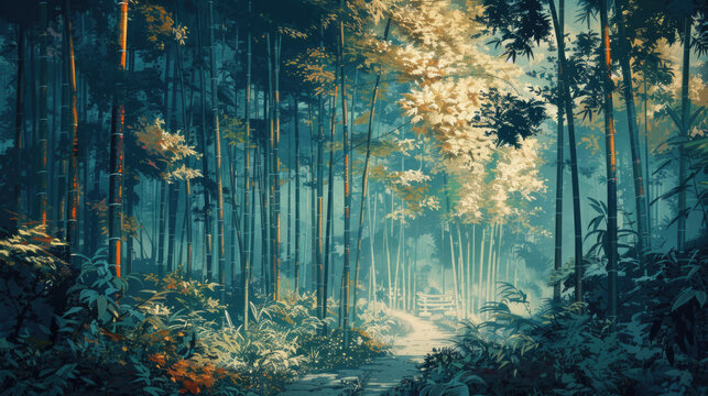 2-bit pixel art, edge of a bamboo forest, in the style of a 16-bit console