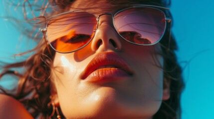 Closeup view of young woman in stylish sunglasses generative ai