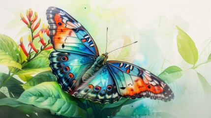 Colorful butterfly illustration, delicate and vibrant, fluttering in a garden generative ai