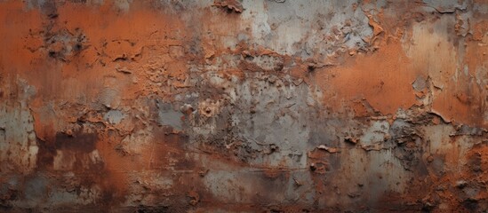An old orange and gray wall showing signs of decay with patches of rust scattered across its surface. The rust adds a weathered and worn look to the wall, hinting at its age and neglect.