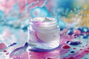 Facial moisturise skin care cream. Skincare treatment products: glycerin soap lotion, skincare scalp massage gel, oil, pipette with skin recovery serum and beauty essential jar pot