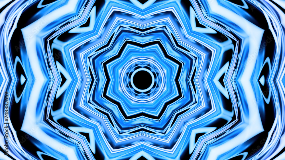 Poster abstract dynamic geometric tunnel, fractal element background. design. colorful star shaped kaleidos