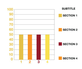 50 number bars chart. Graphic design four bars with section and legend. Vector for finance and statistics