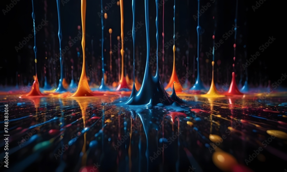 Poster an energetic symphony of colorful paint splashes rises dynamically against a dark backdrop, creating