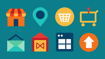 Icon Set Basic Shop. Shopping store logo. Online Shop Logo Design. Marketplace vector icon. online sme shop or store symbol in black color. small business outlet sign for apps. Vector illustration