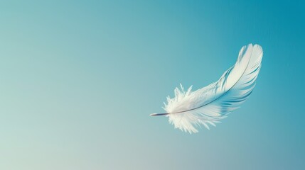 Floating Feather on Gradient Blue Sky Background