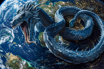 Fototapeta premium Jörmungandr the Midgard Serpent of Norse mythology