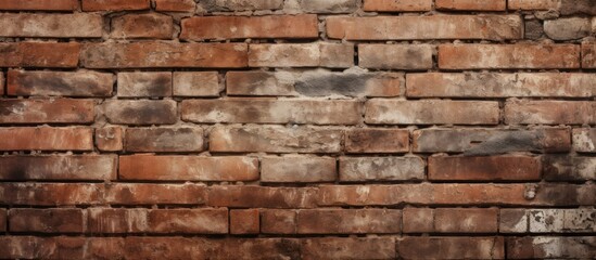 Fototapeta premium A close-up view of a brown brick wall with no visible mortar, creating a unique texture. The bricks are tightly packed together, providing a solid and uniform appearance.