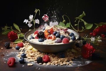 Sweet Muesli oats fruits. Food cereal organic. Generate Ai