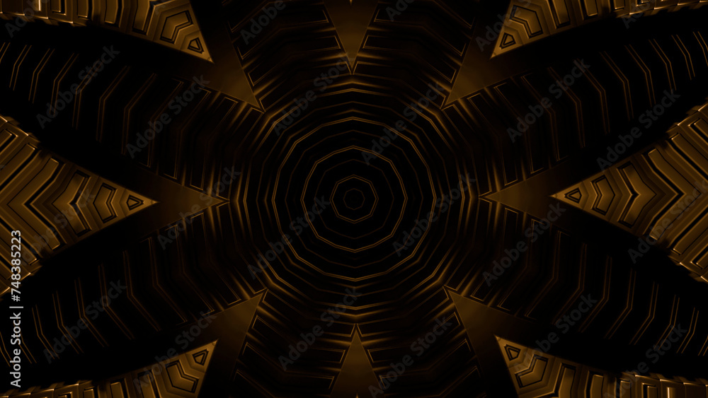 Poster sci-fi cosmic fractal geometric kaleidoscope. design. star shaped pattern creating effect of a tunne