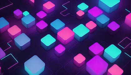 Neon colors computer geometric cube abstract wallpaper background cyberpunk style