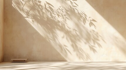 Empty Beige Wall Minimalistic abstract gentle sun shade background generative ai