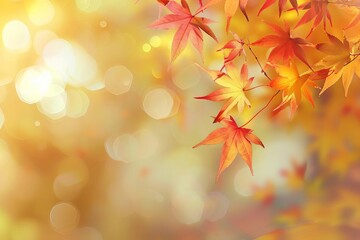 Web banner design for the autumn season Featuring red and yellow maple leaves with soft focus light and bokeh effect Ideal for end-of-year activities and promotions