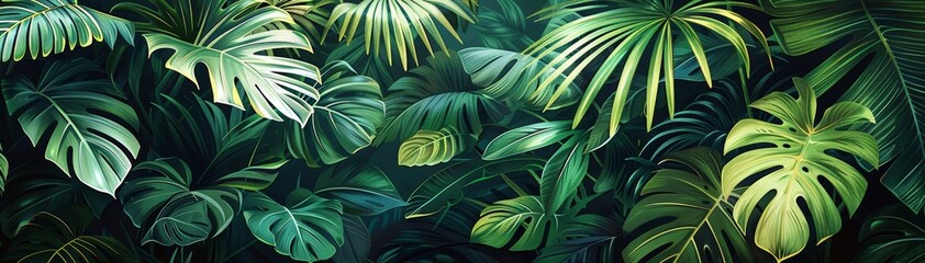 Tropical green leaves in the jungle.