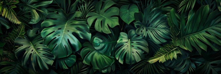 Tropical green leaves. Jungle background.