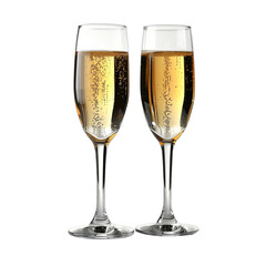 Two glasses of champagne isolated on transparent background, element remove background, element for design