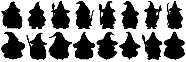 Wizard silhouettes set, large pack of vector silhouette design, isolated white background - obrazy, fototapety, plakaty