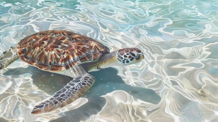 Obraz premium illustration of sea turtles swimming in crystal clear water generative ai