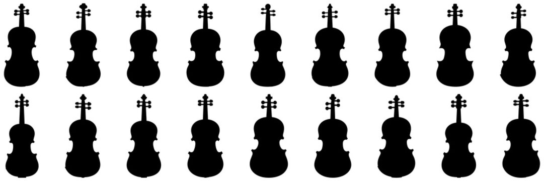Violin music silhouettes set, large pack of vector silhouette design, isolated white background