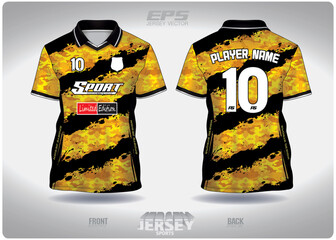 EPS jersey sports shirt vector.Black and yellow camouflage pattern design, illustration, textile background for V-neck poloshirt, football jersey poloshirt.eps