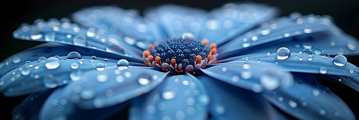 water drops on a flower,Blue Flower with Water Droplets Close-Up





