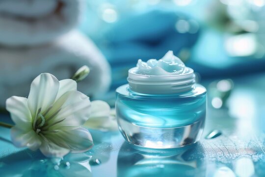 Face skin sanctuary skin care cream. Skincare beauty cosmetic products: lip balm, Infusion lotion, skincare gentle oil, eye gel, serum and papular purpuric gloves and socks syndrome jar pot