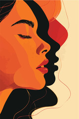 Abstract Vector Art of Woman's Profile with Warm Palette
