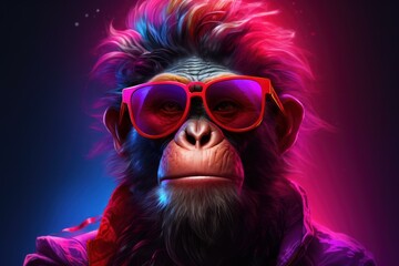 Playful Neon monkey character. Face paint. Generate Ai - 748391485