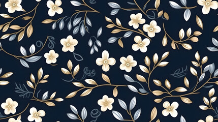 Blue gold luxury plant leaves flower modern abstract seamless background. Tile leaves for the wall.