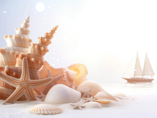 Obraz na płótnie Canvas Tranquil Beach Scene with Shells and Starfish on Sandy Shore