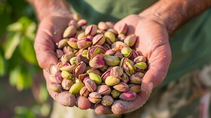 Naklejka na ściany i meble Harvesting pistachios by hand generative ai