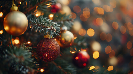 Obraz na płótnie Canvas Decorated Christmas tree on blurred background. 