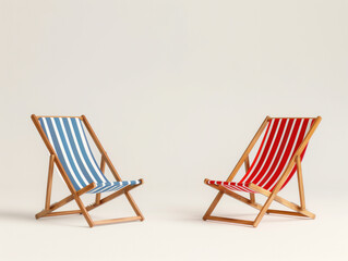 Two Striped Deck Chairs in Minimalist Style on Neutral Background
