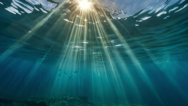 aquatic blue underwater ocean waves sun light rays through the water