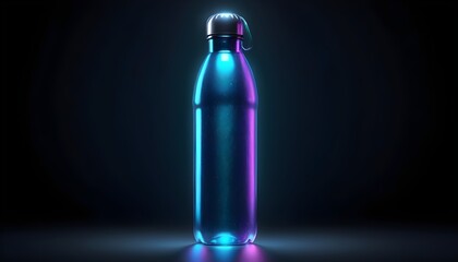 Water holographic bottle with dramatic blacklight on dark background - 748392671